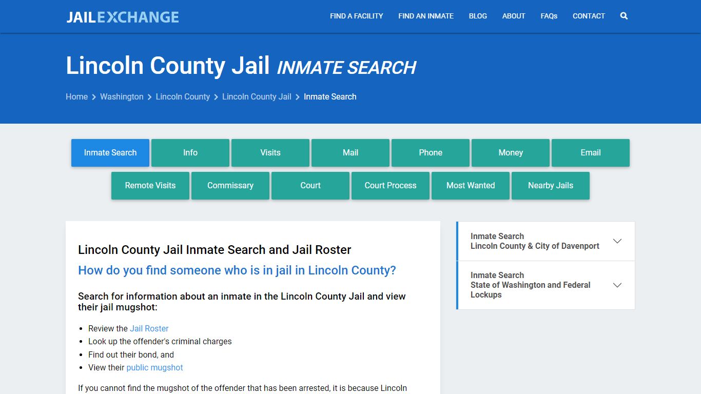 Inmate Search: Roster & Mugshots - Lincoln County Jail, WA